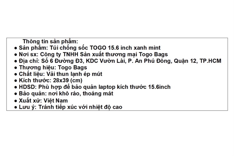 Túi chống sốc Laptop 15.6 inch Togo Kéo đứng Màu Xanh mint