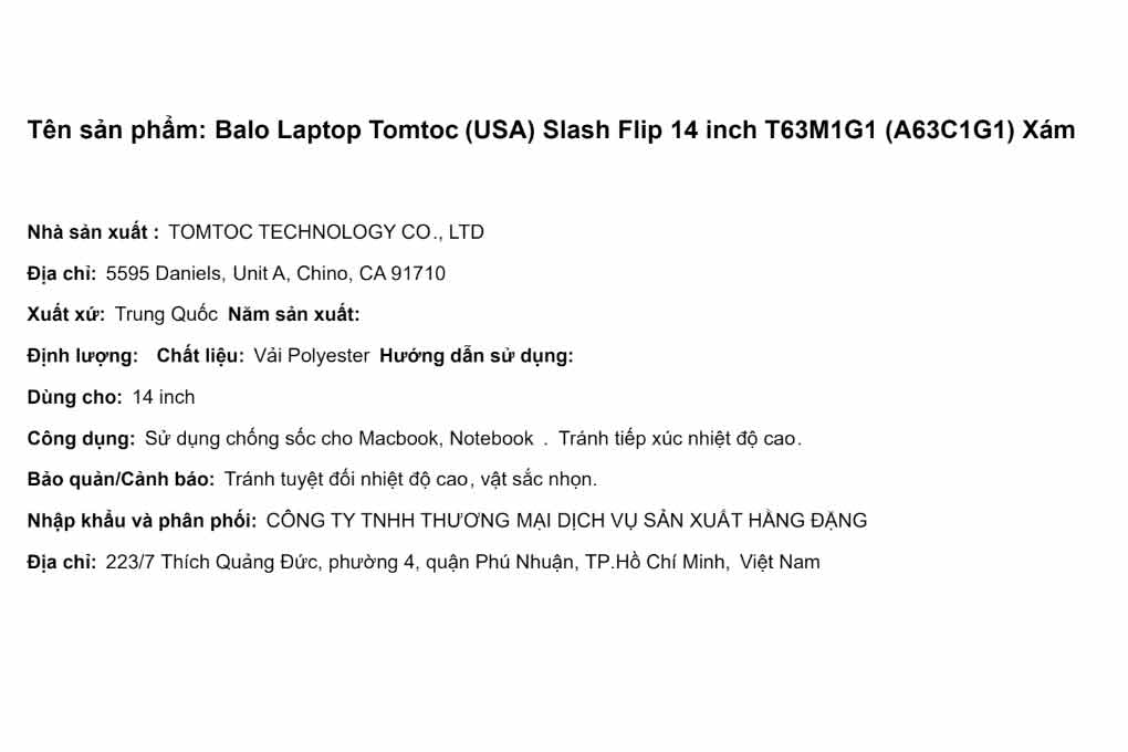 Balo Laptop 14 inch Tomtoc Slash Flip T63M1G1 (A63C1G1) - 5
