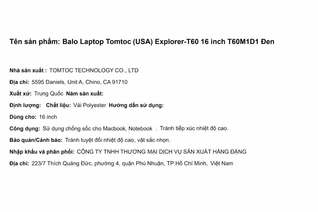 Balo Laptop 16 inch Tomtoc Explorer-T60 T60M1D1 - 6