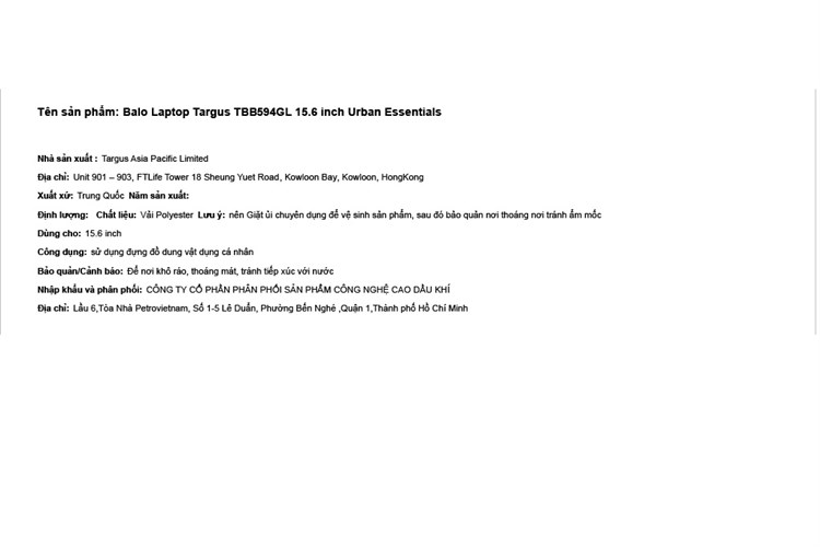 Balo Laptop 15.6 inch Targus Urban Essentials TBB594GL Màu Xám