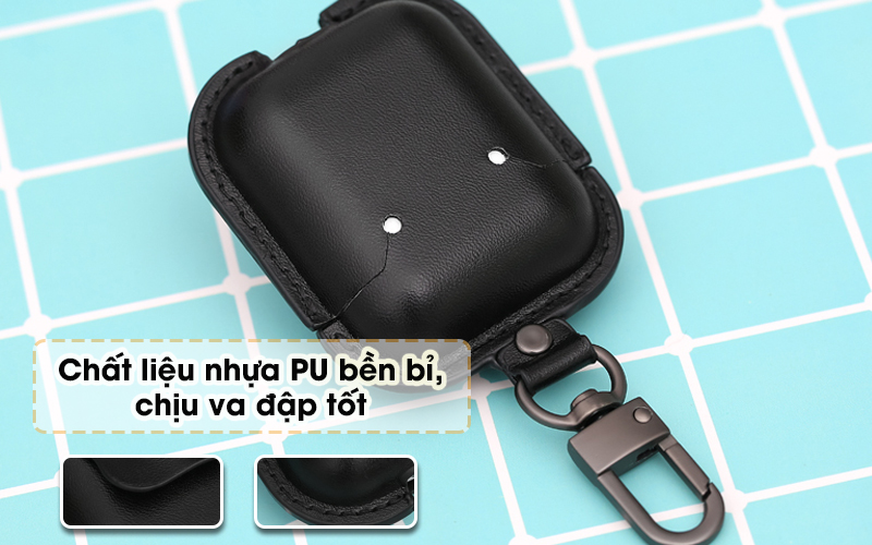 Túi đựng AirPods 1/2 nhựa dẻo PU kèm móc JM PL08 Đen - Chất liệu nhựa PU dẻo dai