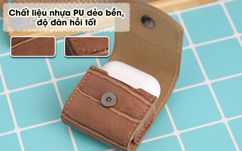 Túi đựng AirPods 1/2 nhựa dẻo PU kèm móc JM PL09 Nâu - Làm từ chất liệu nhựa PU mềm dẻo