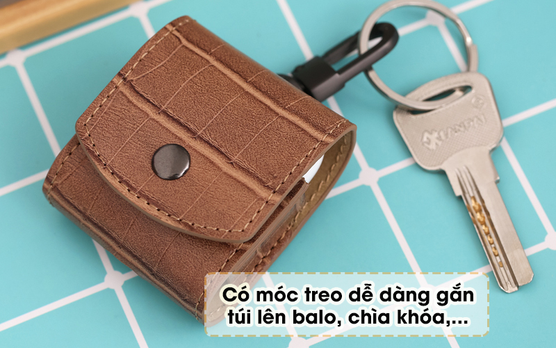 Túi đựng AirPods 1/2 nhựa dẻo PU kèm móc JM PL09 Nâu - Đi kèm móc treo