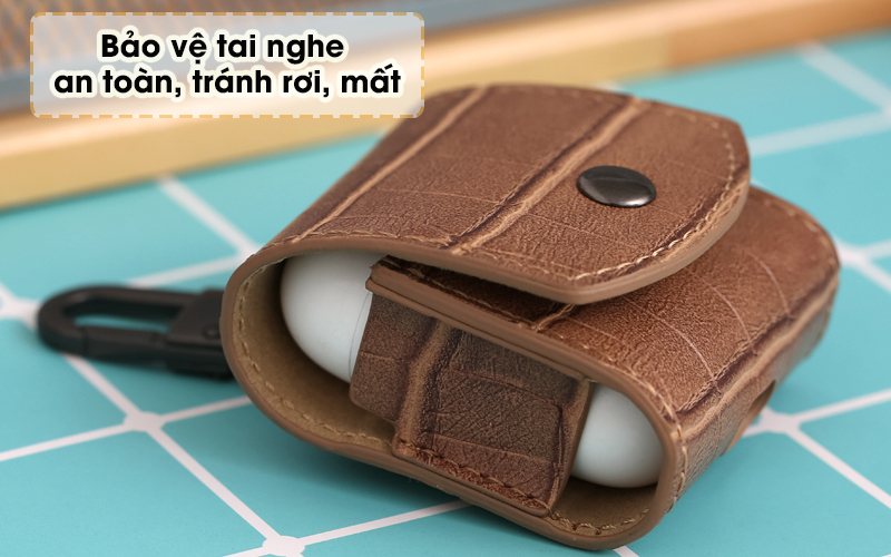 Túi đựng AirPods 1/2 nhựa dẻo PU kèm móc JM PL09 Nâu - Bảo vệ AirPods tối ưu