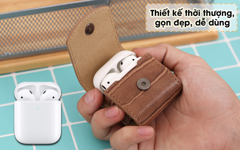 Túi đựng AirPods 1/2 nhựa dẻo PU kèm móc JM PL09 Nâu - Thiết kế thời thượng