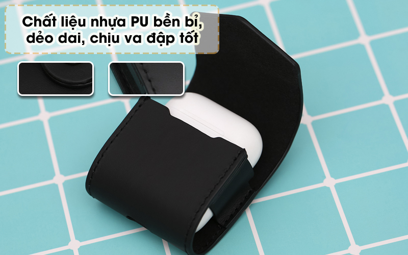 Túi đựng AirPods 1/2 nhựa dẻo PU kèm móc JM PL07 Đen - Chất liệu nhựa PU cao cấp