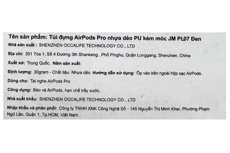 Túi đựng AirPods Pro Nhựa dẻo PU kèm móc JM PL07 Màu Đen