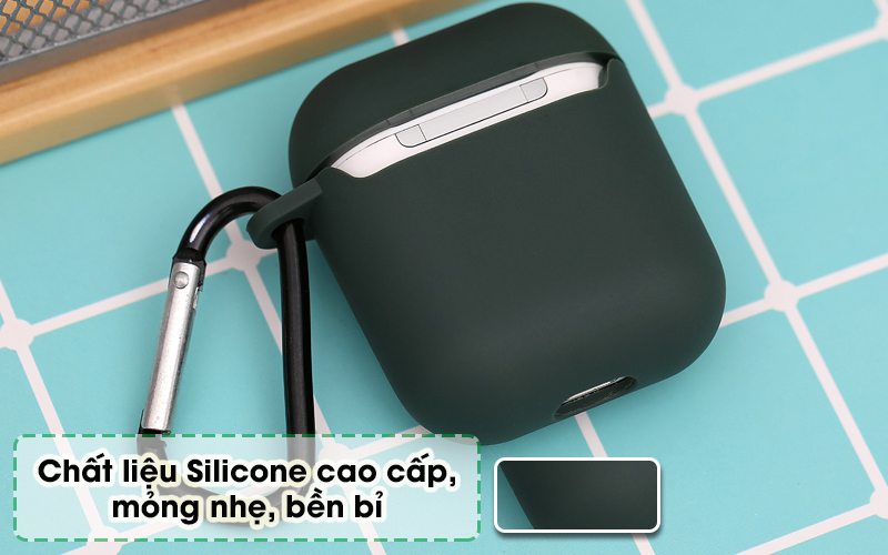 Túi đựng AirPods 1/2 silicone JM SN12 Xanh rêu - Chất liệu Silicone đàn hồi tốt