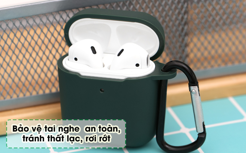 Túi đựng AirPods 1/2 silicone JM SN12 Xanh rêu - Đảm bảo an toàn cho AirPods