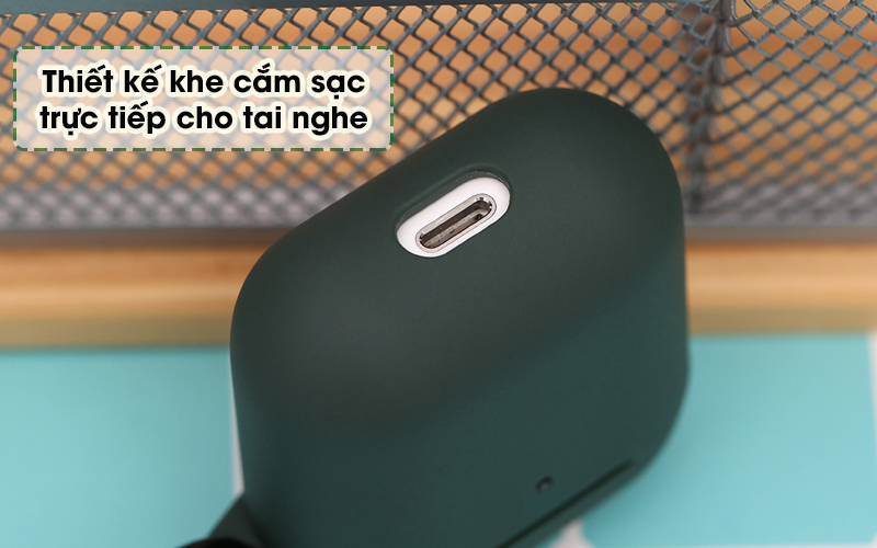 Túi đựng AirPods 1/2 silicone JM SN12 Xanh rêu - Cắm sạc cho hộp AirPods trực tiếp qua khe hở