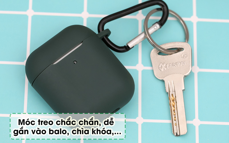 Túi đựng AirPods 1/2 silicone JM SN12 Xanh rêu - Móc treo bản to