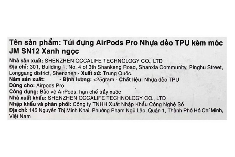 Túi đựng AirPods Pro Nhựa dẻo TPU kèm móc JM SN12 Màu Xanh ngọc
