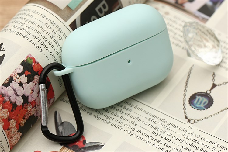 Túi đựng AirPods Pro Nhựa dẻo TPU kèm móc JM SN12 Màu Xanh mint