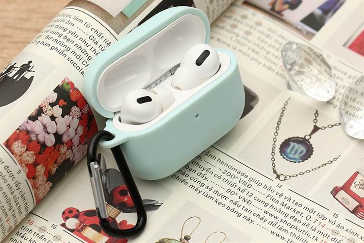Túi đựng AirPods Pro Nhựa dẻo TPU kèm móc JM SN12 Màu Xanh mint