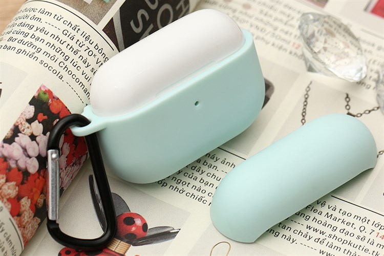 Túi đựng AirPods Pro Nhựa dẻo TPU kèm móc JM SN12 Màu Xanh mint