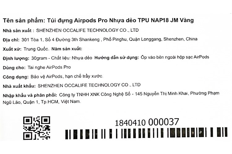 Túi đựng Airpods Pro Nhựa dẻo TPU kèm móc JM NAP18 Màu Vàng
