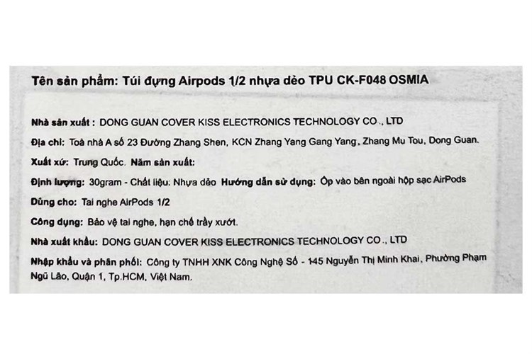 Túi đựng Airpods Pro Nhựa dẻo TPU OSMIA CK-F048 Màu Xám