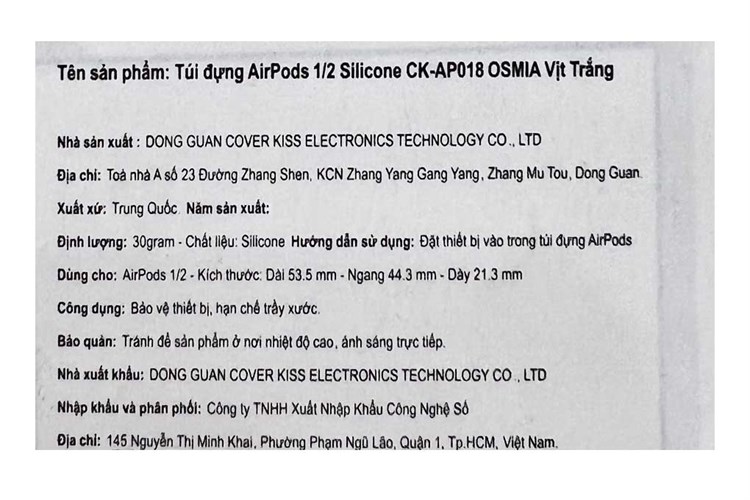 Túi đựng AirPods 1 & 2 Silicone CK-AP018 OSMIA Vịt Trắng Màu Trắng