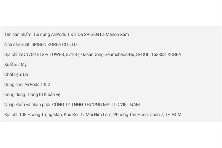 Túi đựng AirPods 1 & 2 Da SPIGEN La Manon Xám Màu Xám