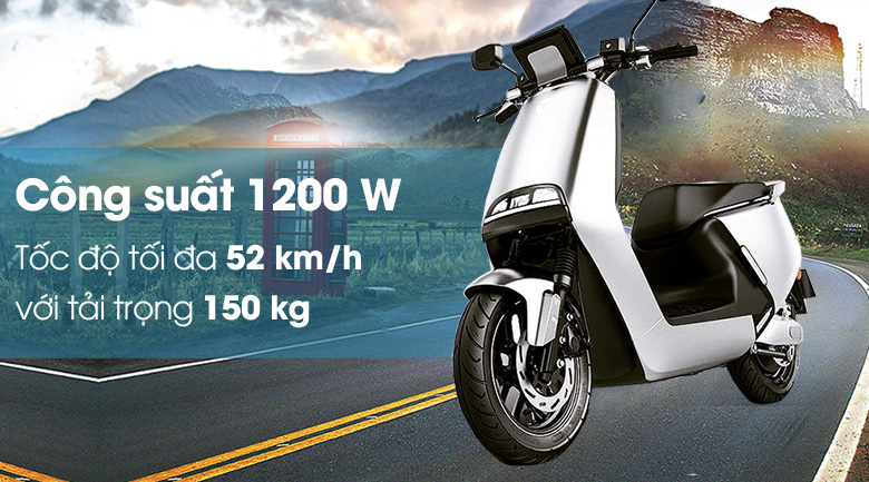 Tốc độ tối đa 52 km/h với công suất 1200 W - Xe máy điện Yadea G5 Trắng Tốc độ tối đa 52 km/h với công suất 1200 W - Xe máy điện Yadea G5