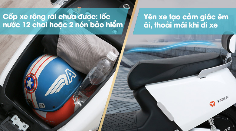 Yên xe siêu xịn – cốp xe rộng 26 lít - Xe máy điện Yadea G5 Trắng Yên xe siêu xịn – cốp xe rộng 26 lít - Xe máy điện Yadea G5