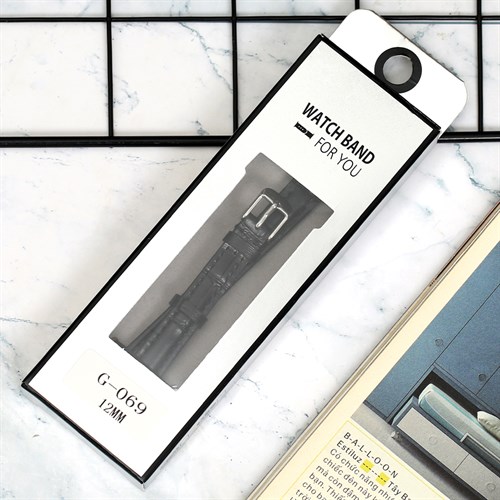 Dây da tổng hợp đồng hồ 12mm G069 Đen Màu Đen