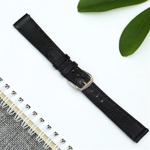 Dây da tổng hợp đồng hồ 16mm DVM1K1 Đen Màu Đen