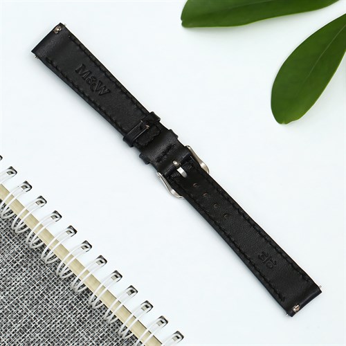 Dây da tổng hợp đồng hồ 16mm DVM1K1 Đen Màu Đen