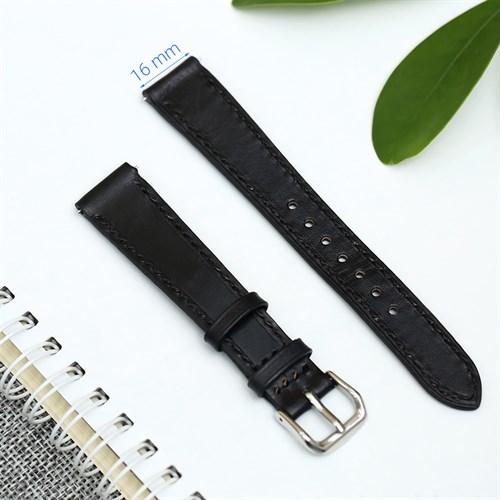 Dây da tổng hợp đồng hồ 16mm DVM1K1 Đen Màu Đen