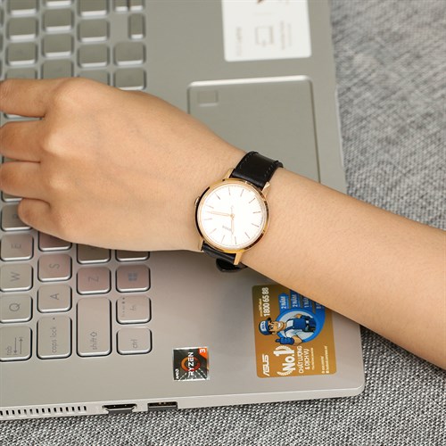 Dây da tổng hợp đồng hồ 16mm DVM1K1 Đen Màu Đen