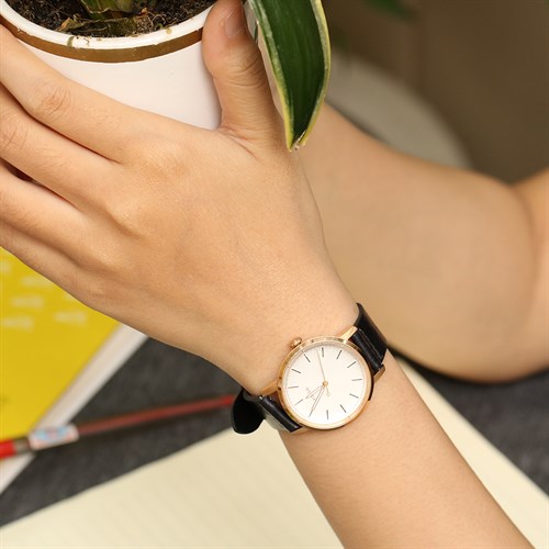 Dây da tổng hợp đồng hồ 16mm DVM1K3 Đen Màu Đen