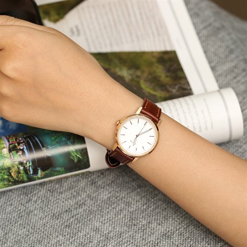 Dây da tổng hợp đồng hồ 16mm DVM5K1 Nâu Màu Nâu