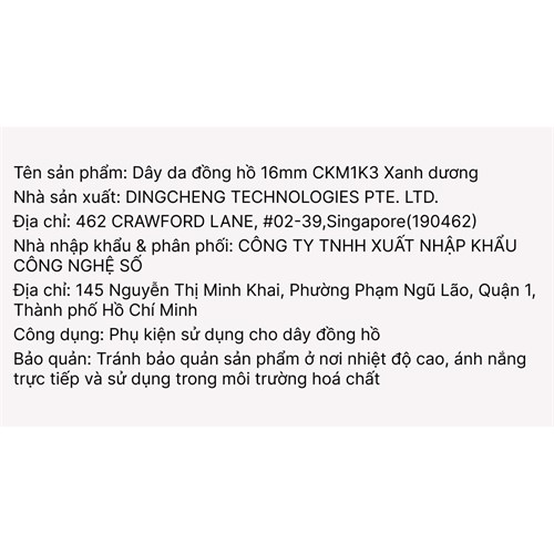 Dây da tổng hợp đồng hồ 16mm CKM1K3 Xanh dương Màu Xanh Dương