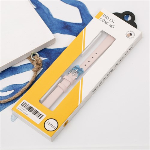 Dây da tổng hợp đồng hồ 12mm L011-01-12 Hồng Màu Hồng