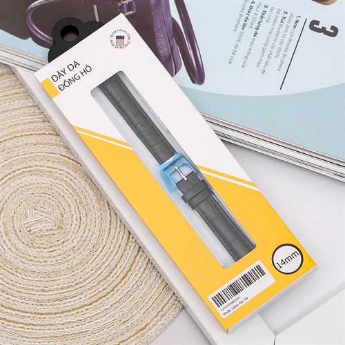 Dây da đồng hồ 14mm L001-02-14 Đen Màu Đen