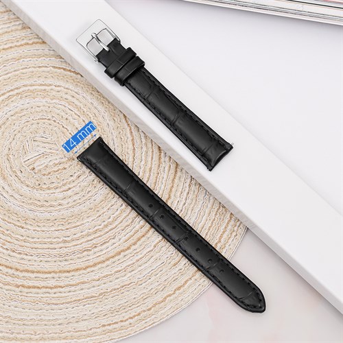 Dây da đồng hồ 14mm L001-02-14 Đen Màu Đen