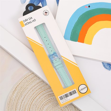 Dây da đồng hồ 14mm L004-02-14 Xanh bạc hà Màu Xanh Bạc Hà