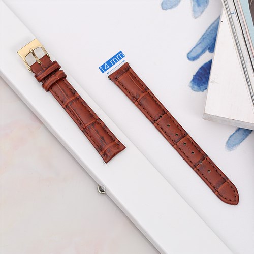 Dây da đồng hồ 14mm L006-02-14 Nâu Màu Nâu