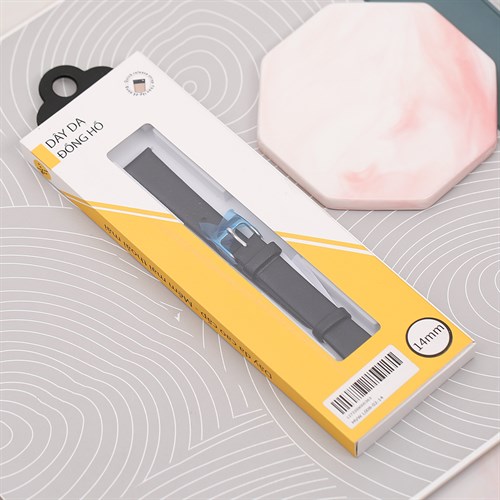 Dây da đồng hồ 14mm L008-02-14 Đen Màu Đen