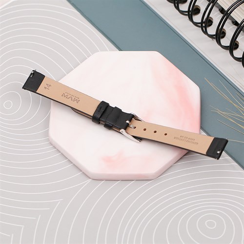 Dây da đồng hồ 14mm L008-02-14 Đen Màu Đen