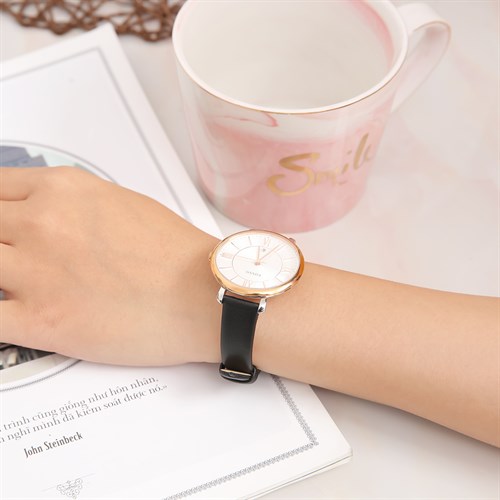 Dây da đồng hồ 14mm L008-02-14 Đen Màu Đen