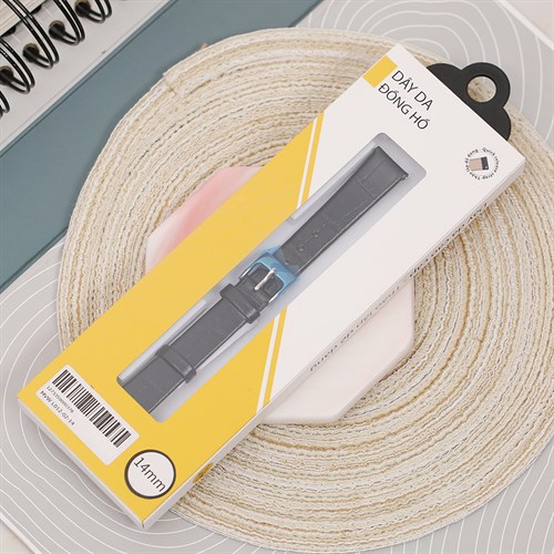 Dây da đồng hồ 14mm L012-02-14 Đen Màu Đen