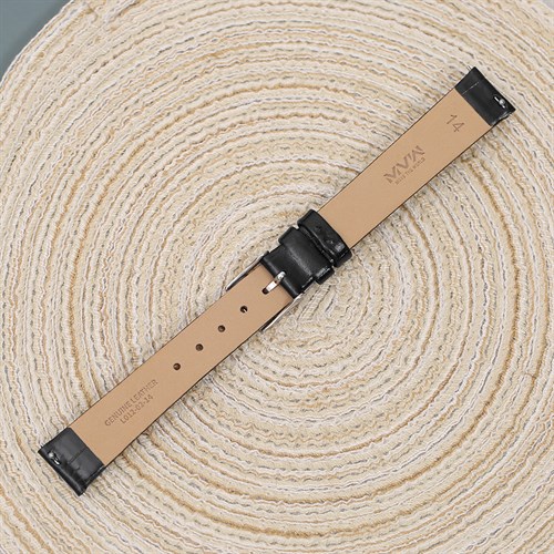 Dây da đồng hồ 14mm L012-02-14 Đen Màu Đen