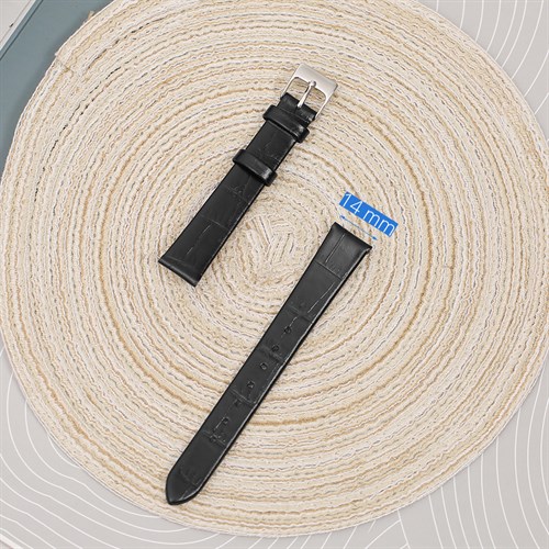 Dây da đồng hồ 14mm L012-02-14 Đen Màu Đen