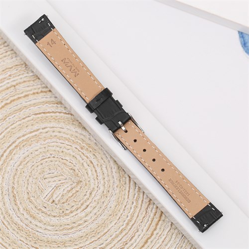 Dây da đồng hồ 14mm L021-02-14 Đen Màu Đen