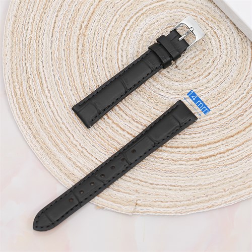 Dây da đồng hồ 14mm L021-02-14 Đen Màu Đen