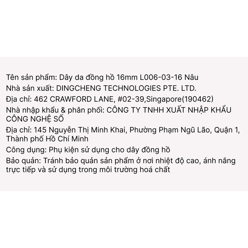 Dây da đồng hồ 16mm L006-03-16 Nâu Màu Nâu