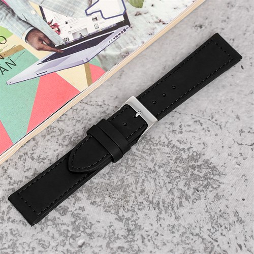 Dây da tổng hợp đồng hồ 20mm L014-05-20 Đen Màu Đen