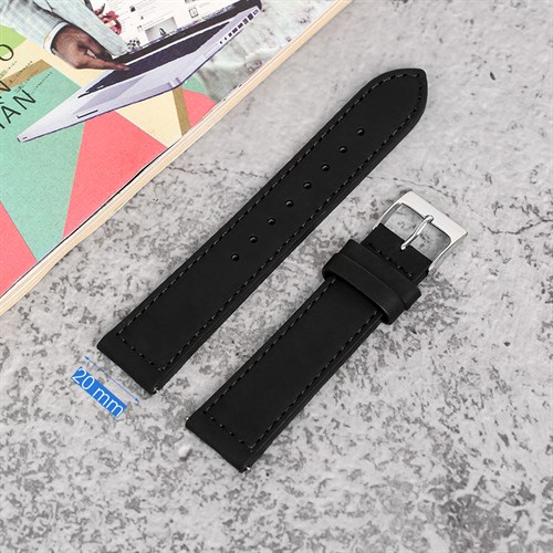 Dây da tổng hợp đồng hồ 20mm L014-05-20 Đen Màu Đen