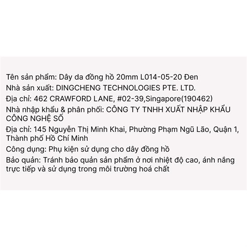 Dây da tổng hợp đồng hồ 20mm L014-05-20 Đen Màu Đen